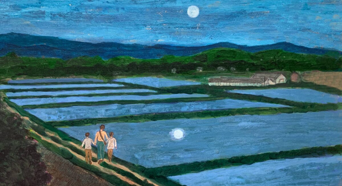 田んぼと月夜